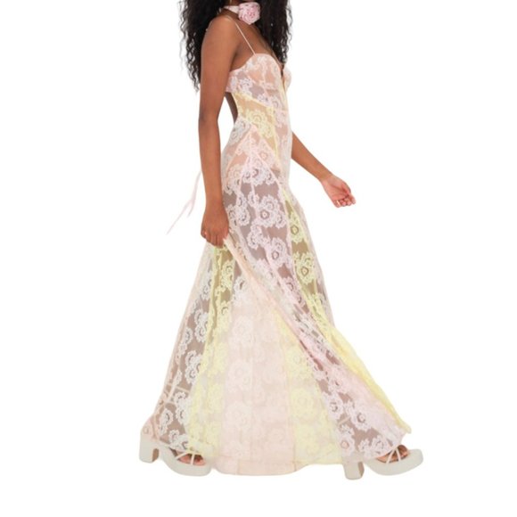 For Love and Lemons Blossom Sheer Floral Maxi Dress Yellow Size Medium NWT - Picture 3 of 4